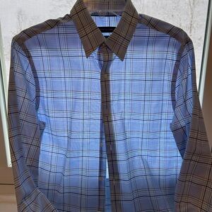 Tommy Hilfiger Blue and Brown Plaid Shirt